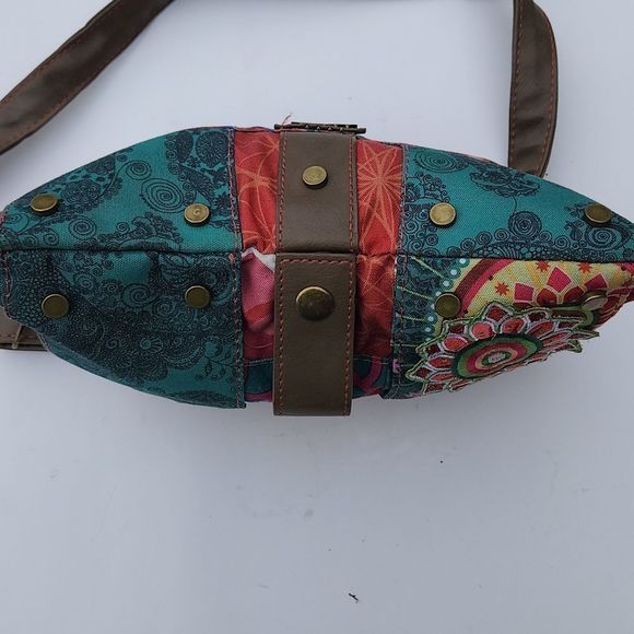 Desigual designer Crossbody Bag multi pattern green red embroidery leather - Picture 10 of 16